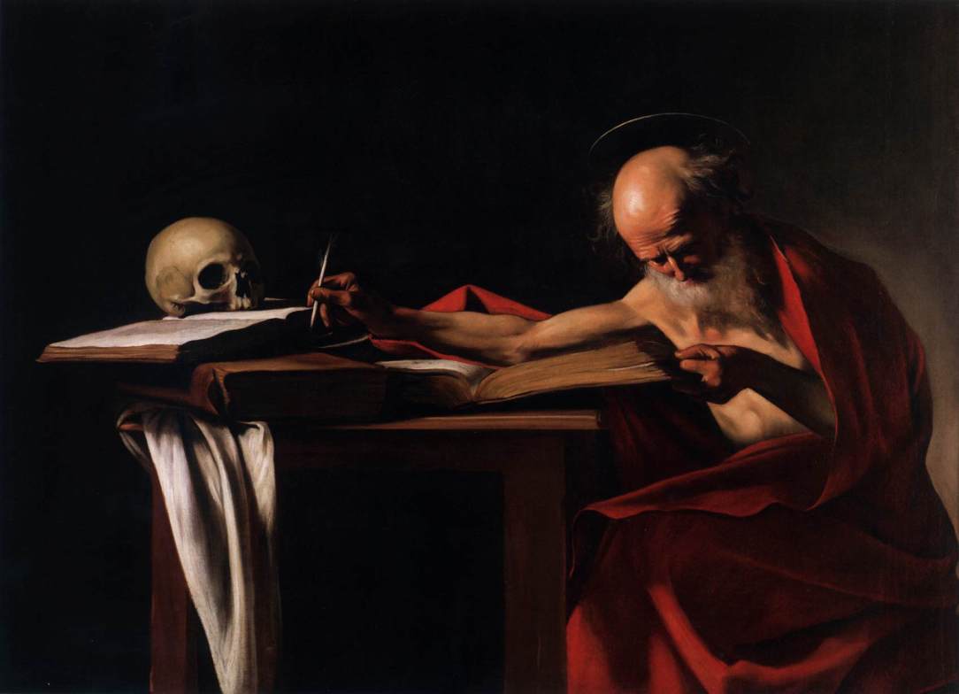 カラヴァッジョ　「執筆する聖ヒエロニムス」1606　　Oil on canvas, 112 x 157 cm　　ローマ、ボルゲーゼ美術館